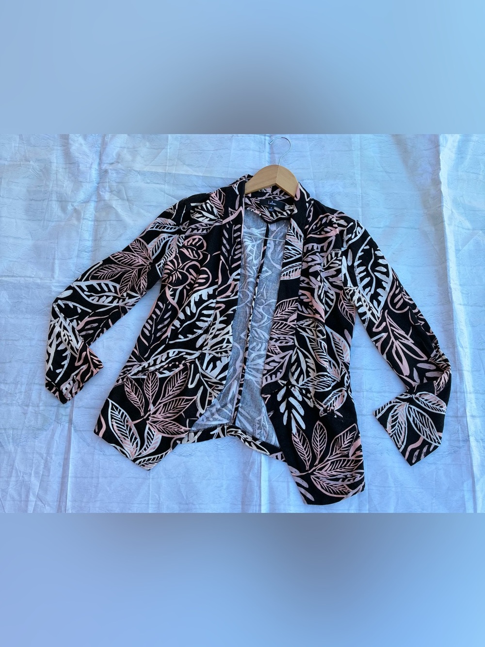 Lulus Black Blazer with Pink Leaf Print